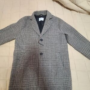 Zara Boy's Black, White, Brown Plaid Trench Coat Size 11-12